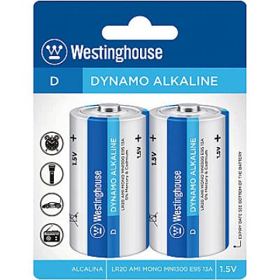 Лужна батарейка Dynamo Alkaline D/LR20 2 шт/уп блістер Westinghouse LR20-BP2, фото 1