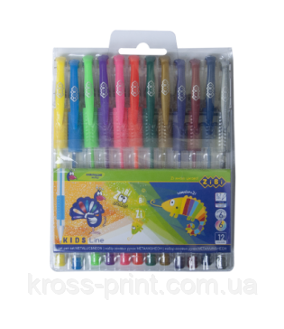 Набір з 12 гелевих ручок, NEON + METALLIC, у пластиковому пеналі, KIDS Line