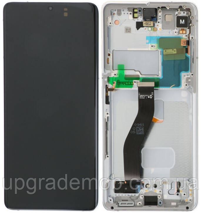 Дисплей модуль тачскрин Samsung G998 Galaxy S21 Ultra чорний OLED з рамкою сріблястого кольору Phantom Silver