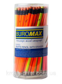 Олівець графітовий NEON, НВ, з гумкою, асорті, туба 100 шт.