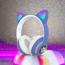 Бездротові навушники з вушками CAT STN-28 сині, Навушники з вухами кота, Бездротові навушники, YW-717 що світяться