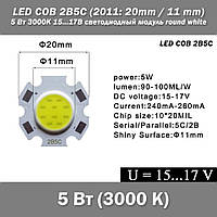 LED COB 2B5C (2011: 20mm / 11 mm) 5 Вт 3000К 15...17В светодиодный модуль round white