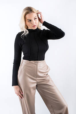 Лонгслів жіночий в рубчик чорний  3875 S (2000000120638)