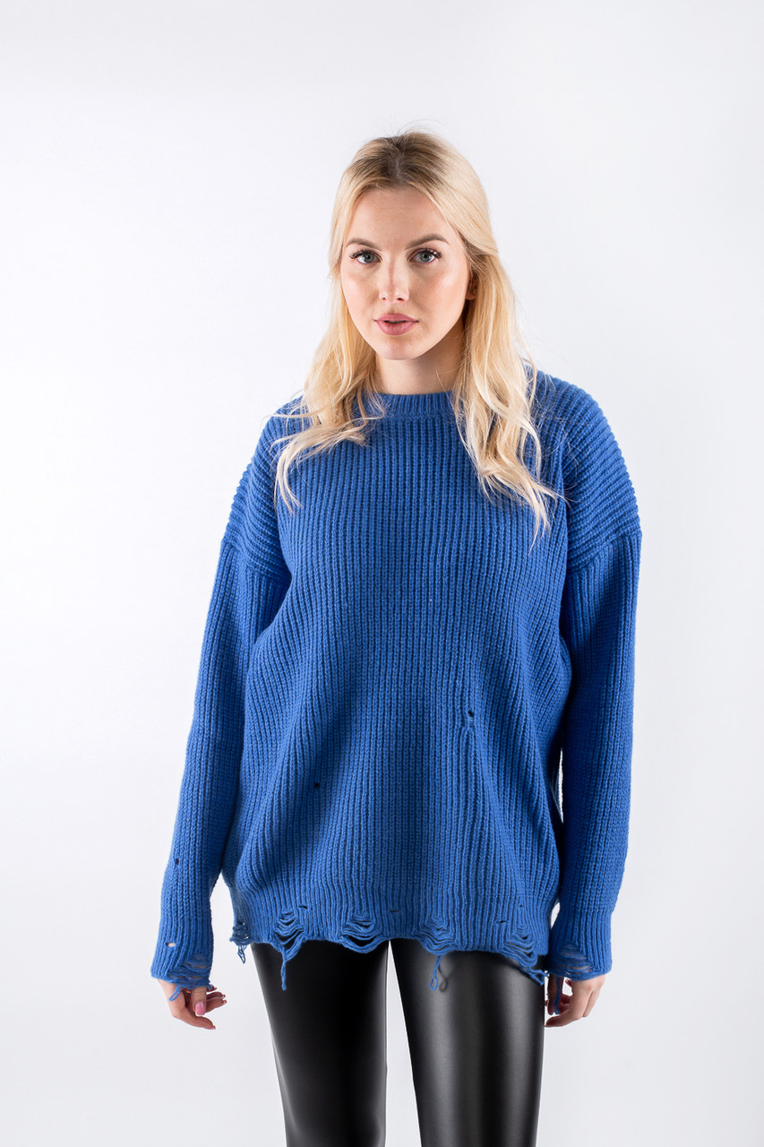 Жночий джемпер з рваностями синій 62016 ONE SIZE (2000000120836), фото 1