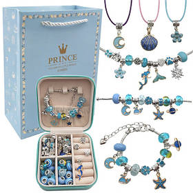Набір намистин для шарм браслетів та прикрас в шкатулці з подарунковим пакетом Блакитний (60333)