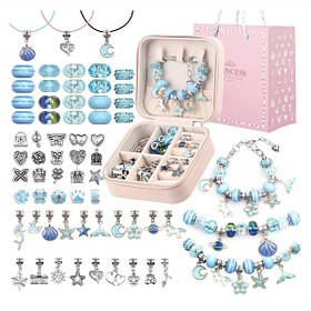 Набір шарм намистин для браслетів та прикрас в шкатулці з подарунковим пакетом Блакитний (60335)
