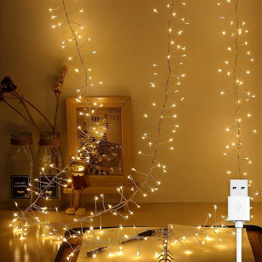Гірлянда штора роса "Феєрверк", 3x0,6м, від USB, 200 LED, 8 режимів + статичний, IP44