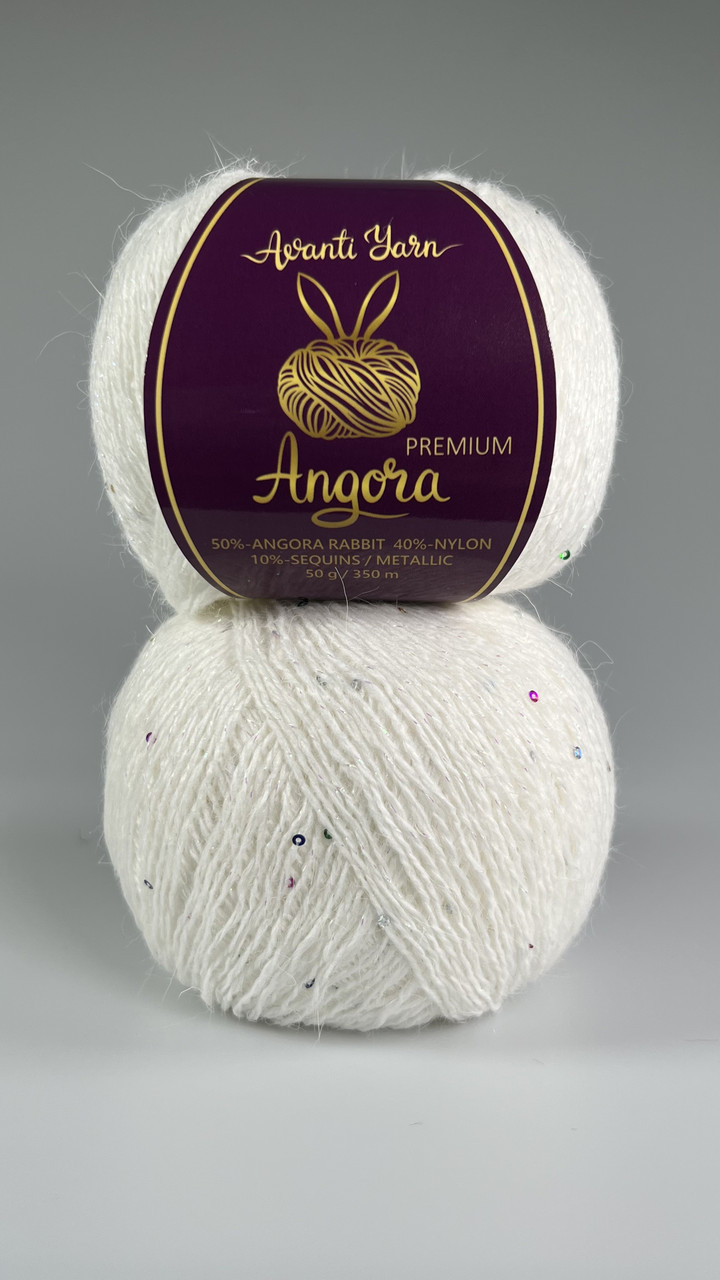 Пряжа Angora Premium EF - 10/12 білий з кольоровою паєткою