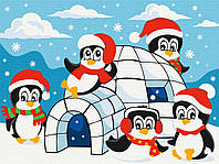 Картина по номерам "Домик пингвинов" 30x40 3v1 Рисование Живопись Раскраски (Уют, зима, Новый год, Рождество)