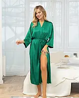 Длинный халат из зеленого шелка с разрезами Домашняя одежда S от style & step от магазина style & step L, зеленый