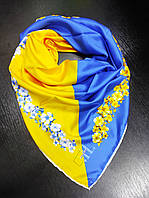 Жіночий платок український, хустка патріотична, платок атласний косинка на голову, хустка жовто-синя 90/90