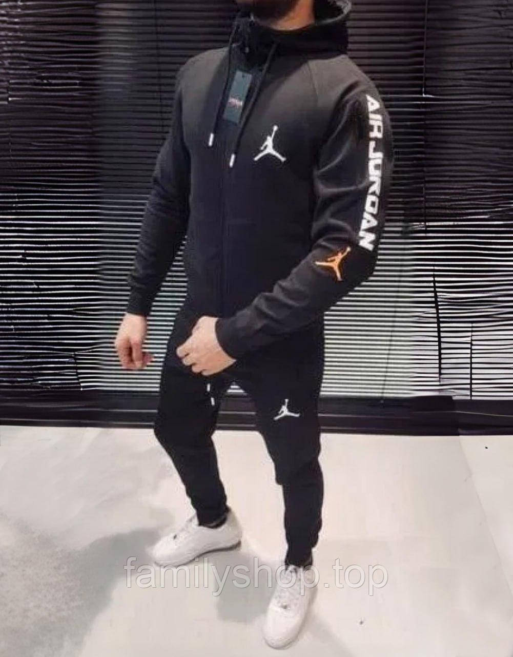 Чоловічий спортивний костюм Air Jordan на флісі теплий стильний на блискавці, чорний, розмір 46, 48, 50, 52, 54