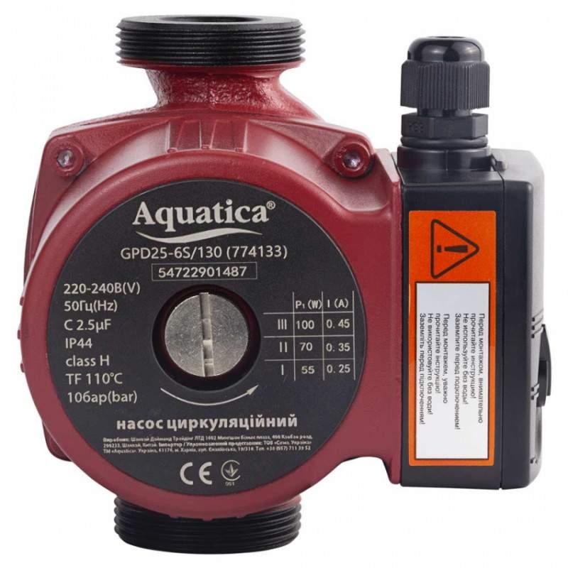 Насос циркуляційний 100Вт Hmax 6м Qmax 75л/хв Ø1½ 180мм+гайки Ø1 AQUATICA (774132), фото 1