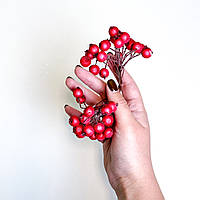 Калина красная сахарная 40 ягод на проволоке для декора, канзаши, веночка, макраме, рукоделия, подарка