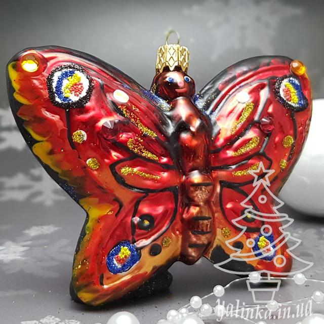 Стеклянная елочная игрушка Snegka Poland бабочка мотылек morozko Стеклянная елочная игрушка бабочка мотылек Snegka Poland yalinka.in.ua morozko