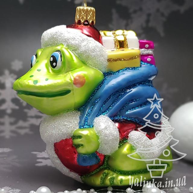 Стеклянная елочная игрушка Snegka Poland лягушка жабка morozko Стеклянная елочная игрушка лягушка жабка Snegka Poland yalinka.in.ua morozko