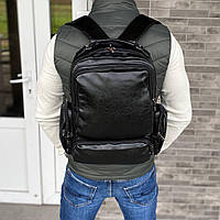 Черный мужской рюкзак для города деловой повседневный PU кожа