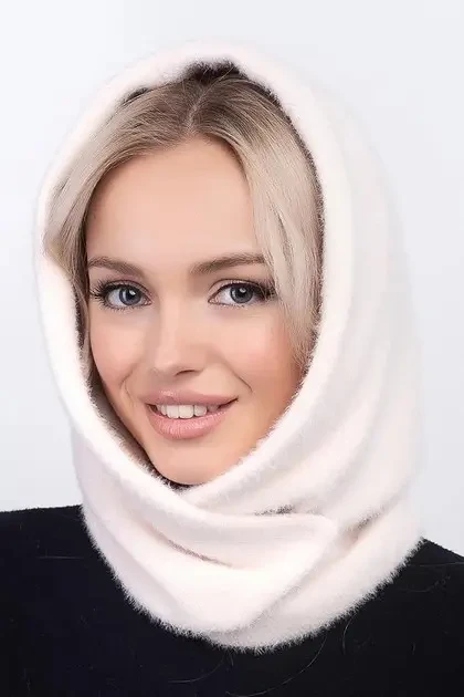 Модний капор ангора на флісі, колір молоко, фото 1