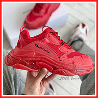 Кроссовки женские Balenciaga Triple S Clear Sole red / Баленсиага Трипл С красные