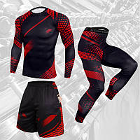 Спортивная компрессионная одежда для спорта мужская 3в1 комплект Индонезия (без бренда). Живое фото