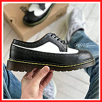 Туфлі жіночі і чоловічі Dr. Martens low black white / ботінки др. Мартінс низькі чорні білі