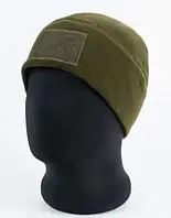 Флисовая шапка хаки/олива ВСУ зимняя тактическая шапка на флисе хаки/олива с липучкой