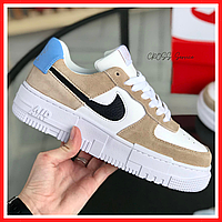 Кроссовки женские Nike Air Force Pixel biege white / Найк аир Форс Пиксель бежевые белые