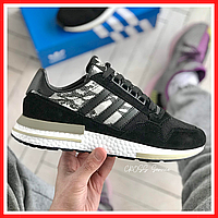 Кроссовки женские и мужские Adidas ZX 500 black / Адидас зх 500 черные c белой