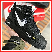 Кроссовки мужские Nike Air Force 1 Mid black / Найк аир Форс 1 черные высокие