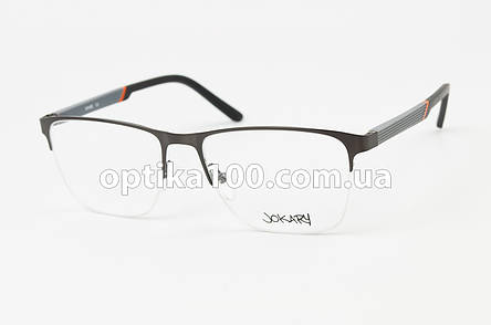 Сіра металева оправа для окулярів для зору із пластиковими дужками на флексах. Напівобідкова, фото 2