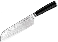 Нож Сантоку из нержавеющей стали Bollire 18 см, кухонный нож с ручкой из дерева