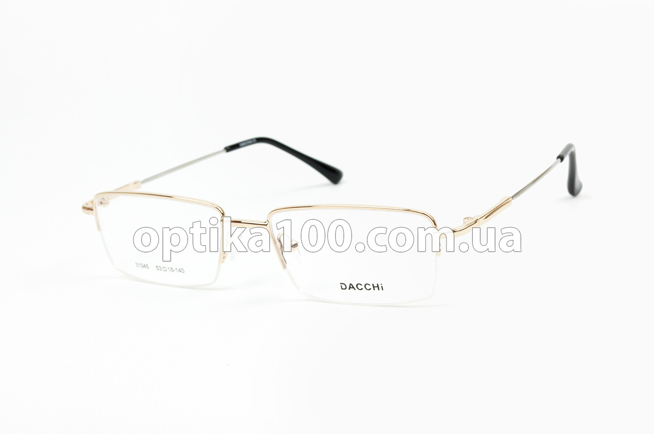 Напівобідкова оправа для окулярів для зору з гнучкими титановими дужками. Металева золотиста