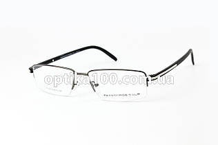 Напівобідкова оправа для окулярів для зору в стилі Porsche Design. Металева з полімерними матовими дужками