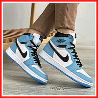 Кроссовки женские Nike Air Jordan Retro 1 blue white / Найк аир Джордан ретро 1 голубые белые