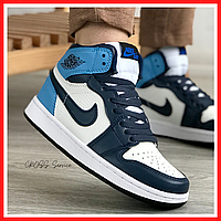 Кроссовки женские Nike Air Jordan Retro 1 blue white / Найк Джордан ретро синие голубые белые