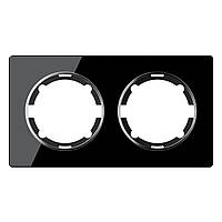 Рамка стеклянная OneKeyElectro, серия Garda, горизонтальная, двойная, цвет чёрный