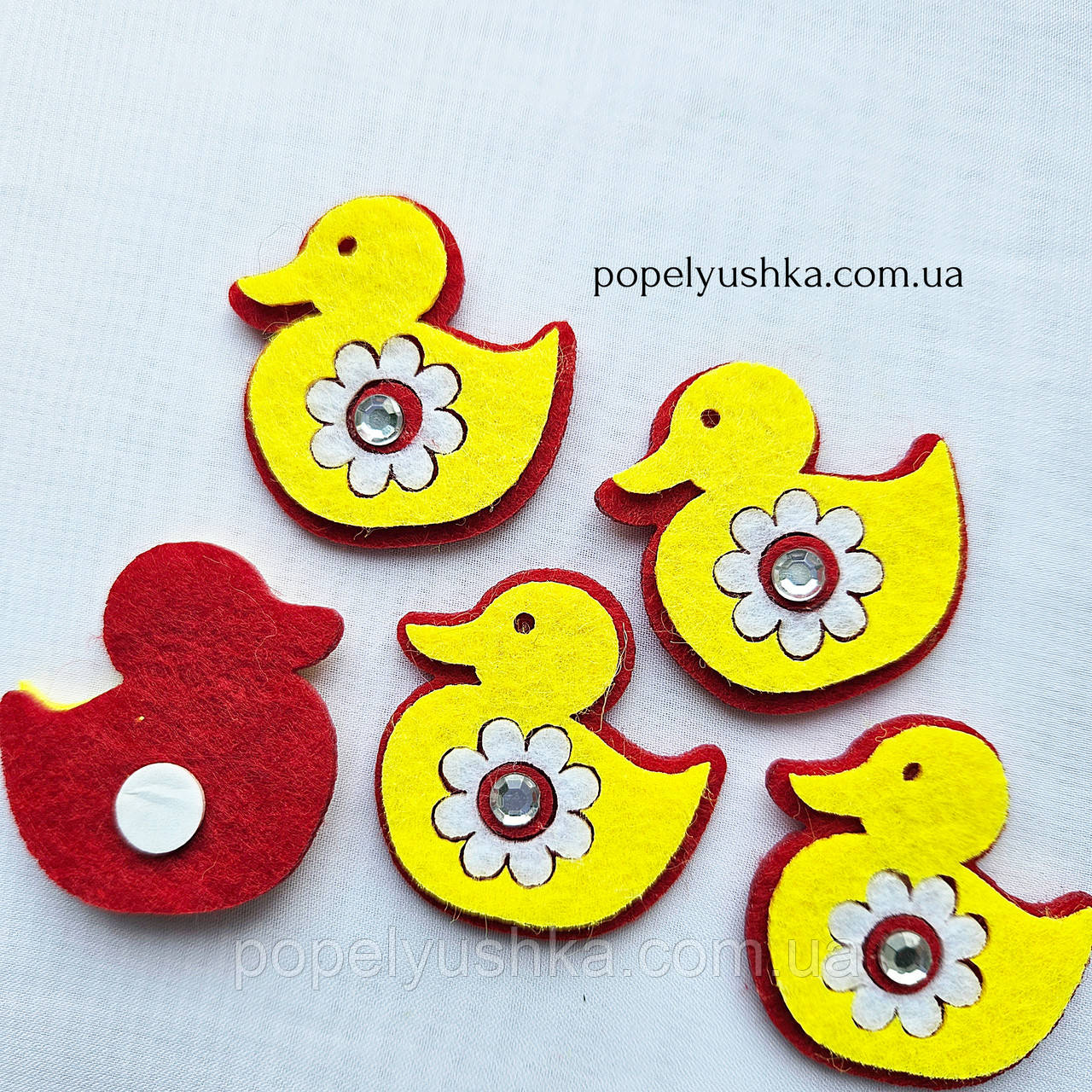 Декор на липучці "Качка" жовто-червона 3*4 см, фото 1