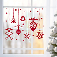 Новогодние наклейки декор Гирлянда Снежинки Сосульки Снег Новый год шарики на ниточках матовый Красный