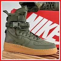 Кроссовки мужские Nike Special Field air Force 1 green khaki / Найк СФ Форс 1 зеленые хаки 45