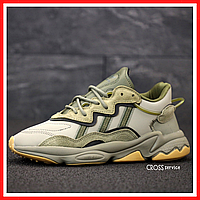 Кроссовки мужские и женские Adidas Ozweego khaki green / Адидас Озвиго хаки зеленые