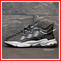 Кроссовки мужские и женские Adidas Ozweego black / Адидас Озвиго черные рефлективные