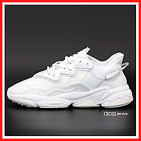 Кроссовки мужские и женские Adidas Ozweego white / Адидас Озвиго белые рефлективные