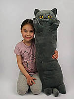 Забавная мягкая плюшевая игрушка длинный Кот Батон 90 см Серый