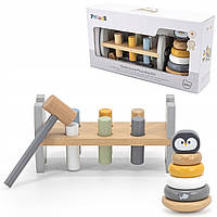 Набір дерев'яних іграшок Viga Toys PolarB стукалка з пірамідкою Пінгвін (44209)