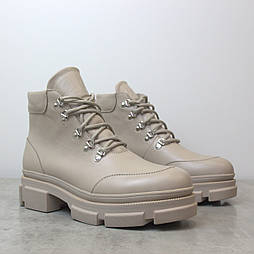 Кавові напівчеревики шкіряні на байці демісезонне жіноче взуття великих розмірів 40 44 Gerda Latte BS