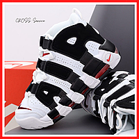 Кроссовки мужские и женские Nike Air More Uptempo white black / Найк аир мор Аптемпо белые c черным