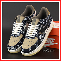 Кроссовки женские и мужские Nike Air Force 1 black / кеды Найк аир Форс 1 Тревис Скот низкие черные