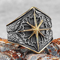 Кольцо печатка перстень мужское стальное HENIR 20 из медицинской нержавеющей стали со Звездой