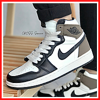 Кроссовки женские и мужские Nike air Jordan Retro 1 white brown / Найк Джордан Ретро 1 черно-белые