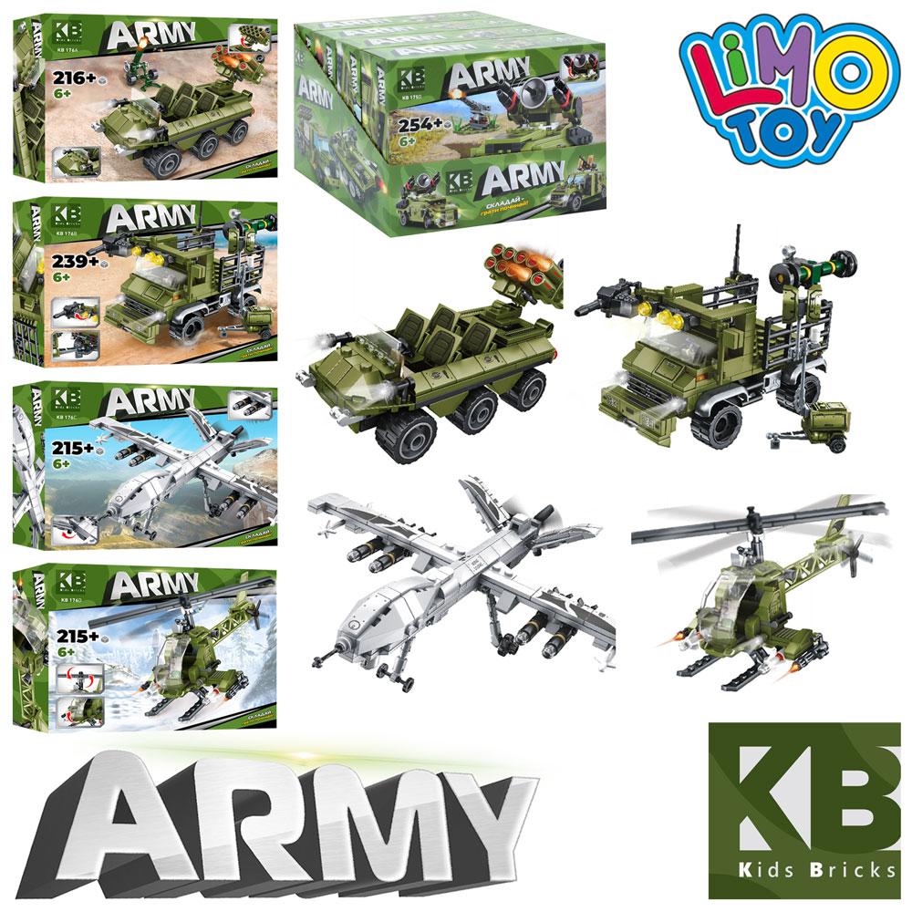 Конструктор "Limo Toy" Военный транспорт 4 шт (4 вида) от 215 до 239 деталей - фото 1 - id-p2021510491